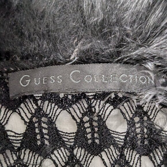 VTG Guess Collection Black Crochet Open Knit Faux Fur Curly Trim Cardigan Y2k - Picture 8 of 8